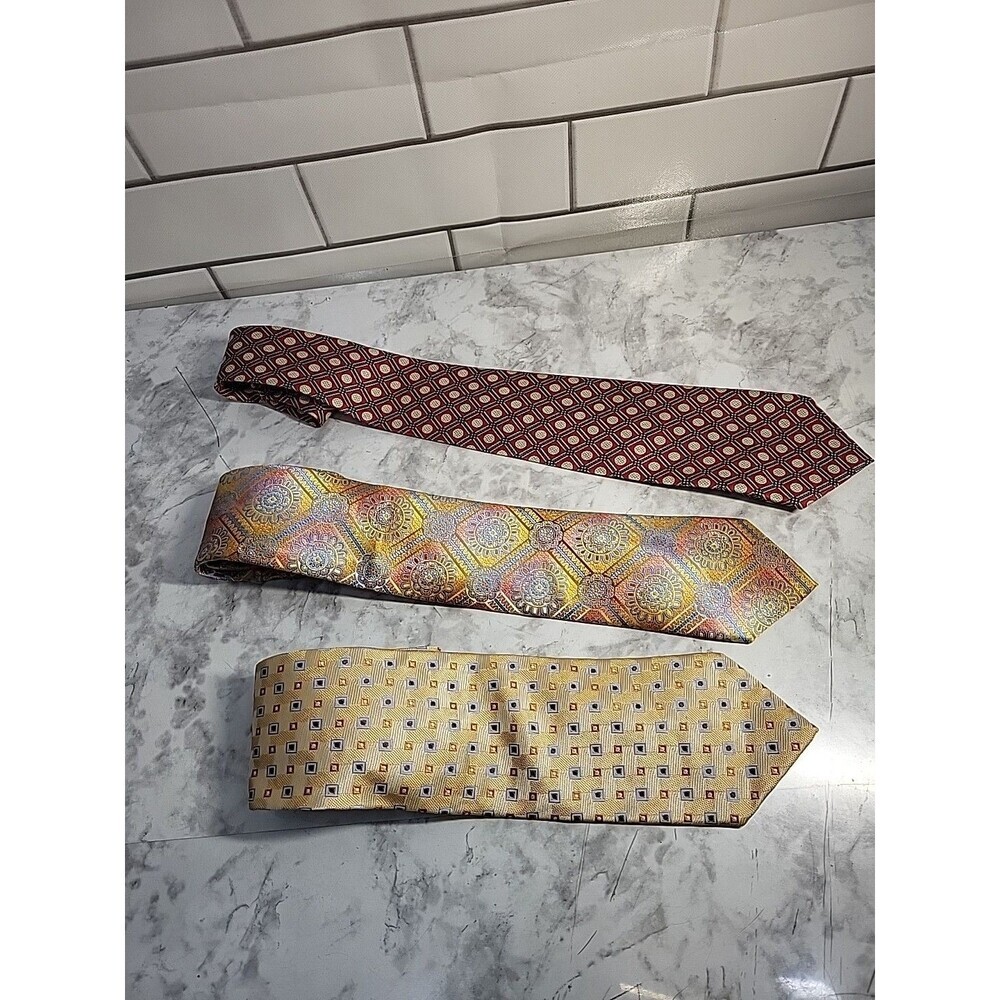 Lot Of 3 Men’s Colorful Neckties Business Church Party Wedding Dressy Handmade - Picture 2 of 4